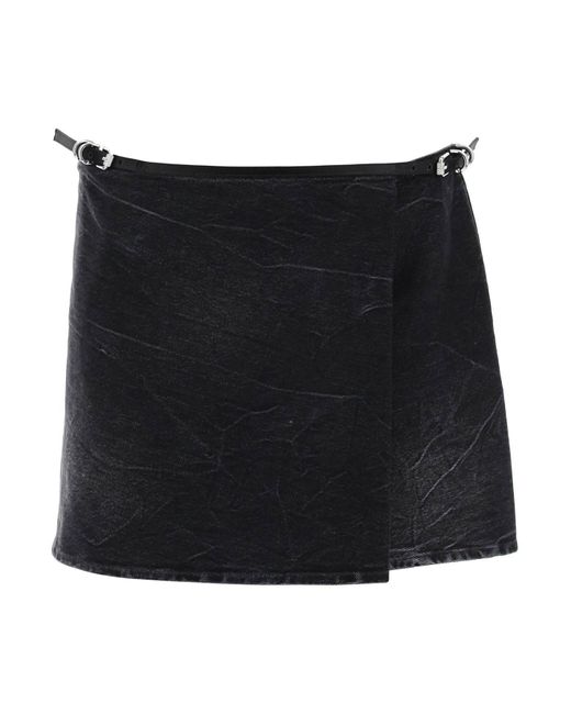 Givenchy Black Voyou Denim Wrap Mini Skirt With