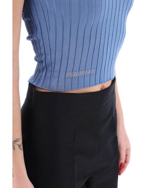 Marni Sleeveless Ribbed Knit Top in Blue | Lyst UK