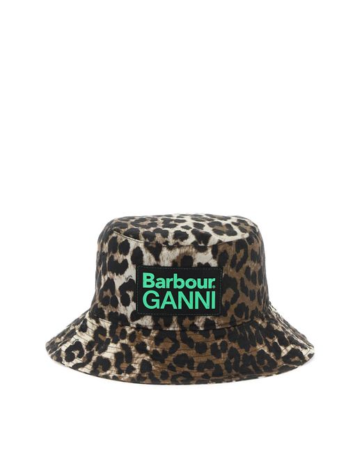 BARBOUR X GANNI Green Waxed Leopard Bucket Hat
