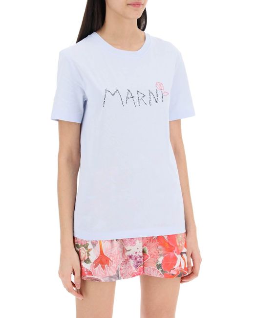 Marni White Hand-embroidered Logo T-shirt