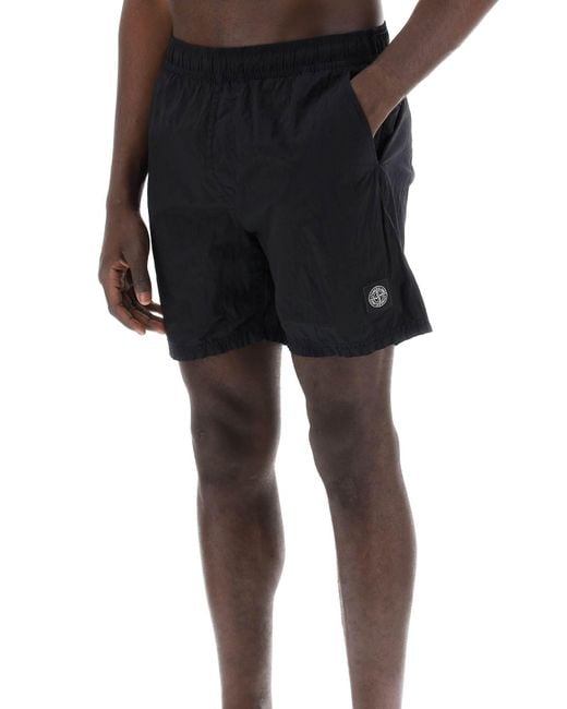 Stone Island Black "metallic Nylon Sea Bermuda Shorts for men