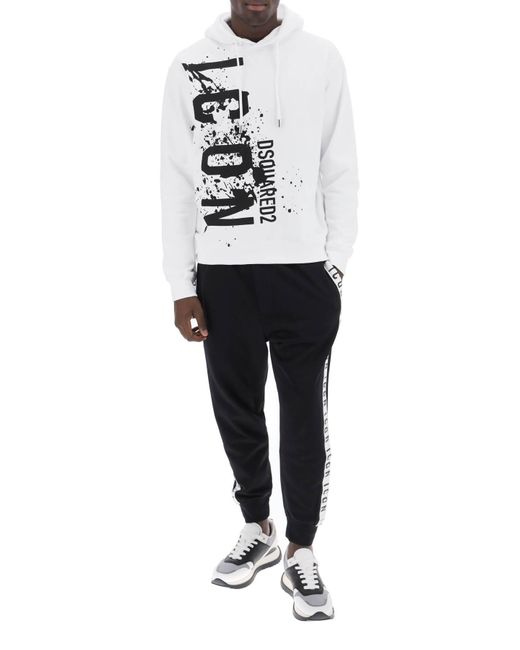 DSquared² White Cool Fit Hoodie With Icon Splash Print for men