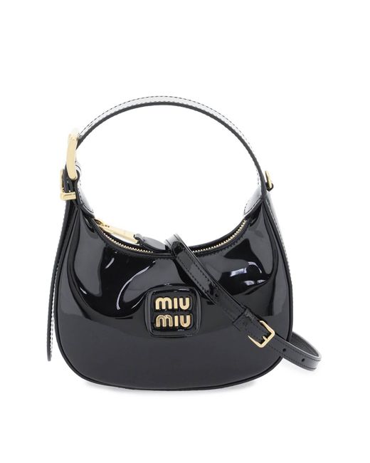 Miu Miu Black Patent Leather Hobo Bag