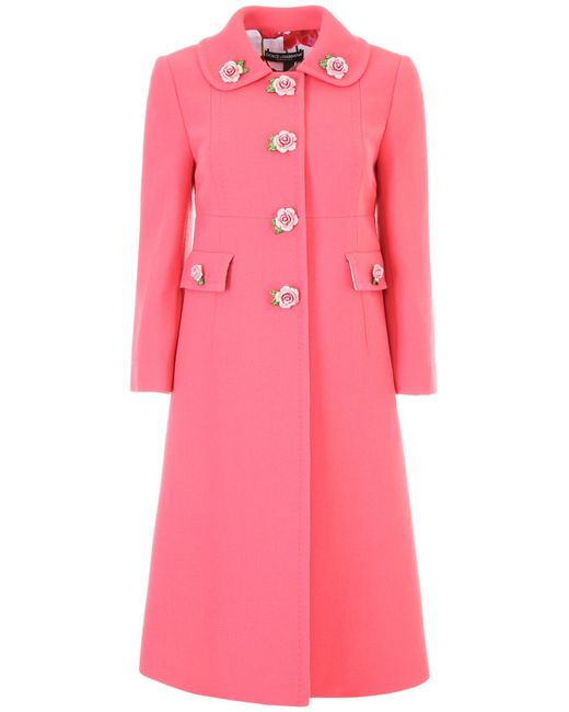 Dolce & Gabbana Pink Rose Button Coat