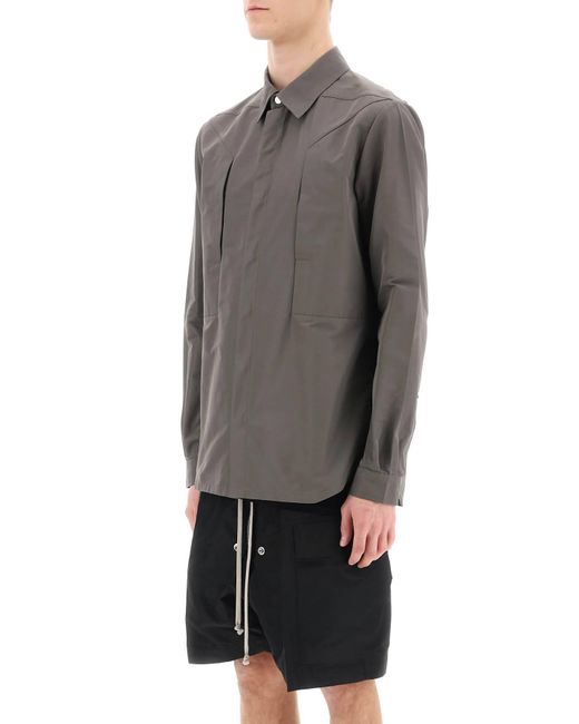 Rick Owens Gray Faille Overshirt With Fog Pockets for men