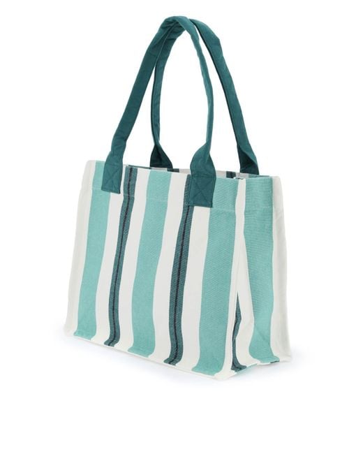 Ganni Blue Recycled Cotton Striped Tote Bag