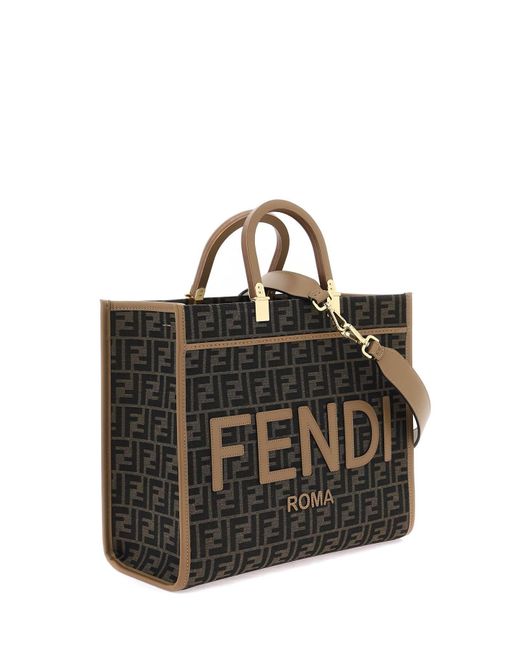 Fendi Black Sunshine Medium Tote Bag With Jacquard Ff Pattern