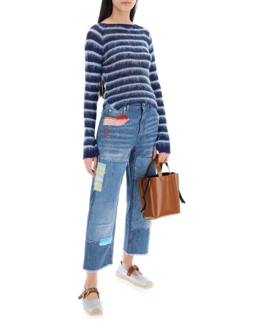 Marni Blue Striped Cotton And Mohair Pullover