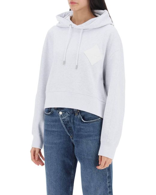 MCM White Cropped Hoodie With Logo Patch