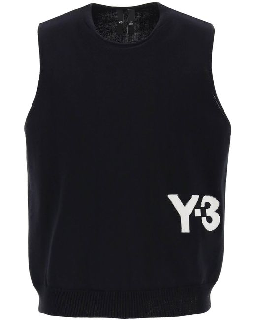 Y-3 Blue Y-3 Knitted Logo Vest for men