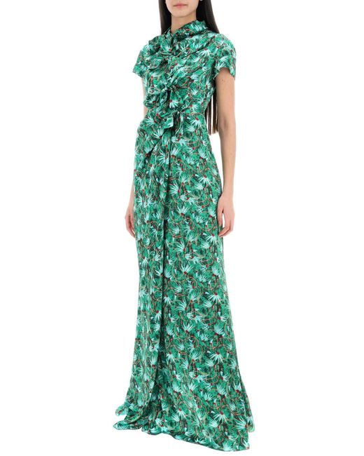 Saloni Green Maxi Floral Dress Kelly With Bows
