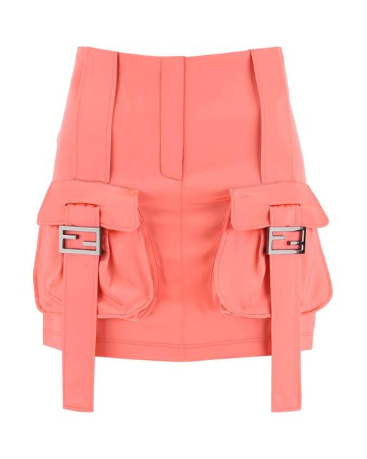 Fendi Pink Satin Miniskirt With Cargo Pockets