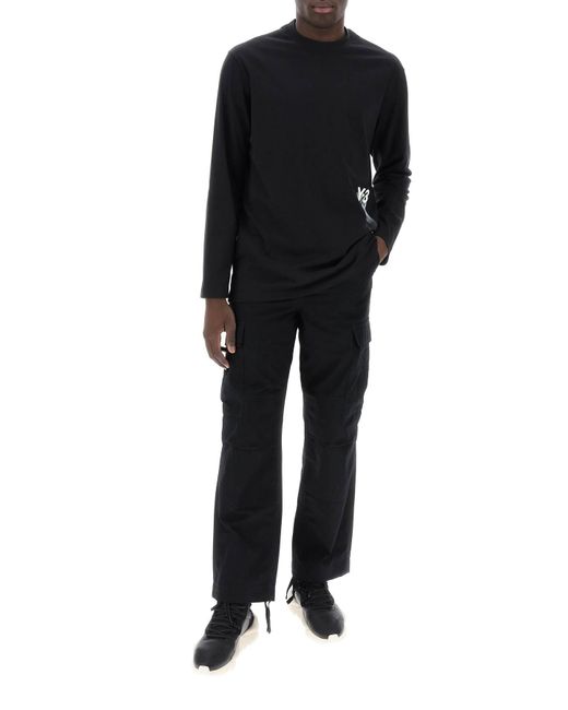 Y-3 Black Long Sleeved T Shirt With Logo Print for men