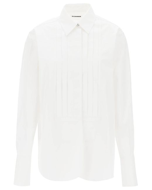 Jil Sander White Pleated Bib Shirt With