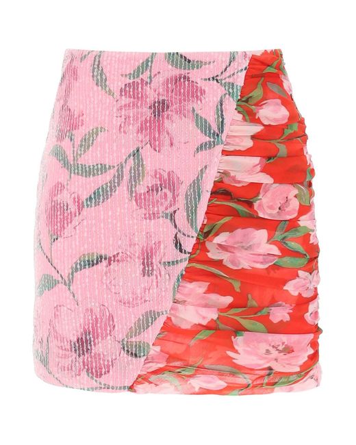 ROTATE BIRGER CHRISTENSEN Pink Rotate Floral Print And Sequin Mini Skirt