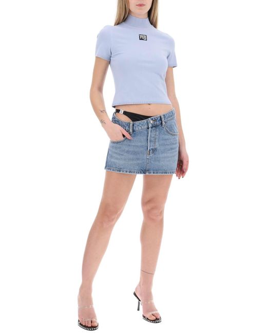 Alexander Wang Blue Asymmetric Waist Mini Skirt With Logo Insert