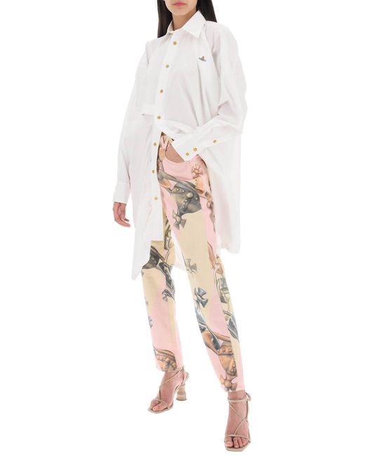 Vivienne Westwood White Gibbon Asymmetric Shirt Dress With Cut Outs