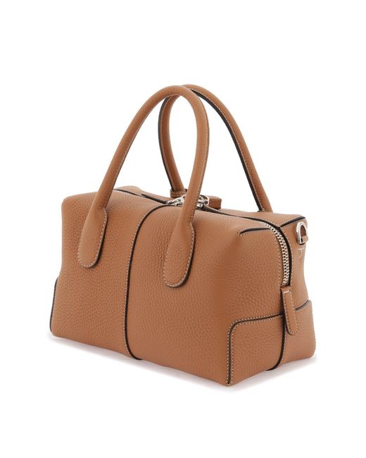 Tod's Brown Grained Leather Bowling Bag