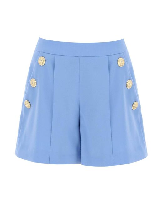Balmain Blue Embossed Button Shorts With