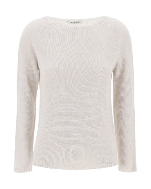 Max Mara White Lightweight Linen Knit Pullover By Giol