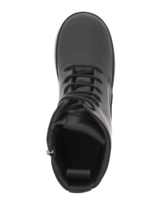 Ferragamo Black Rubberized Leather Combat Boots for men