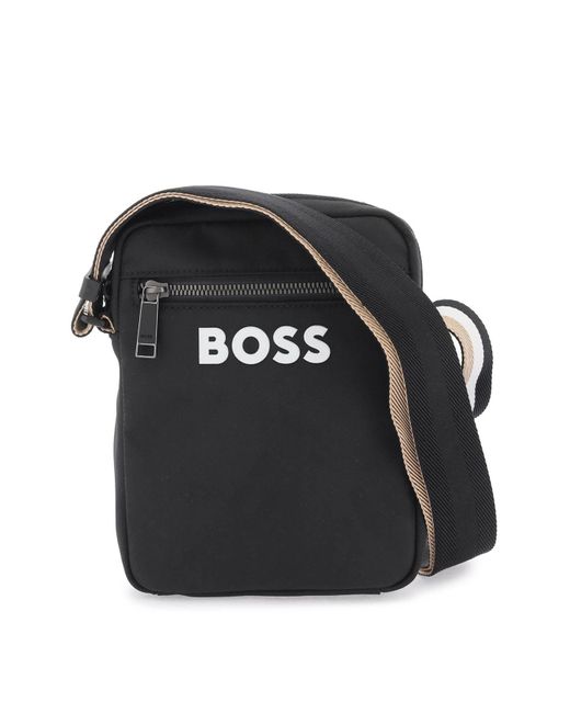 Boss Black Shoulder Bag With Rubberized Logo for men