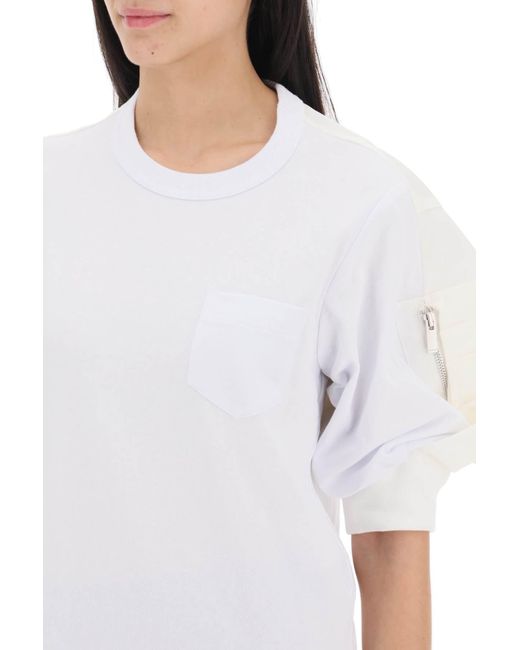 Sacai White Nylon Insert T-shirt With