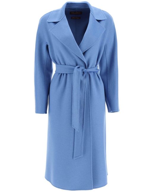 Max Mara Studio Blue 'cles' Coat In Wool Cashmere And Silk