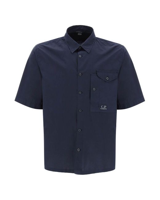 C P Company Blue Short-Sleeved Poplin Shirt for men