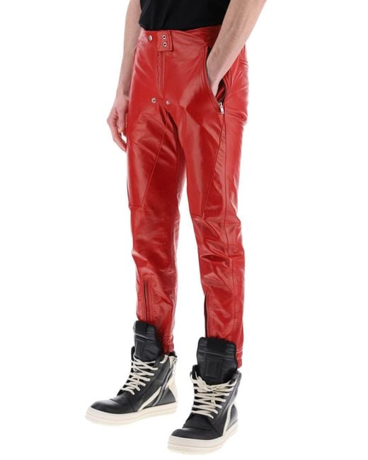 Pantaloni In Pelle Luxor di Rick Owens in Red da Uomo