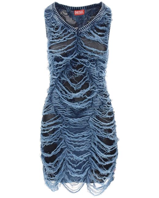 DIESEL Blue Destroyed T- Mini Knit Dress