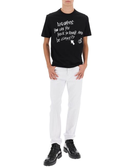 DSquared² Black Cool Fit Printed Tee for men