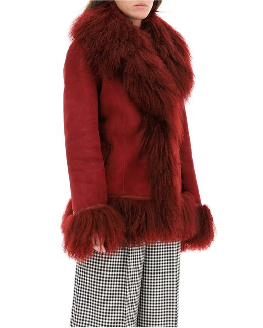 Saks Potts Bon Shearling Coat With Fur in Red,Purple (Red) - Lyst