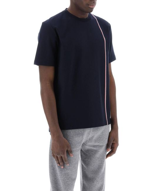 Thom Browne Blue Crewneck T-Shirt With Tricolor Intarsia for men