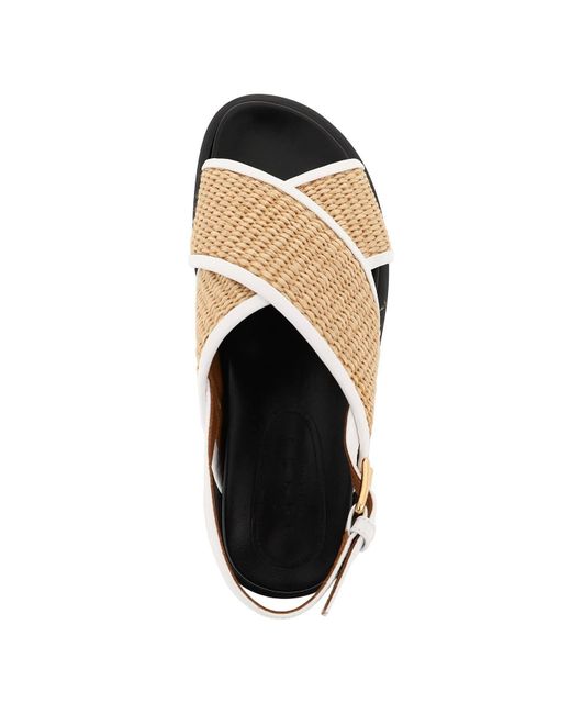 Marni Natural Leather And Raffia Fussbett Sandals