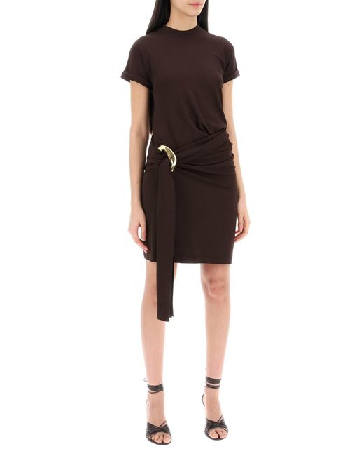 Ferragamo Black Short Dress With Sash And Metal Ring Accent