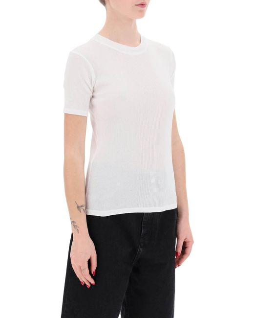 T Shirt Avalyn In Cotone Organico Mercerizzato di Loulou Studio in White