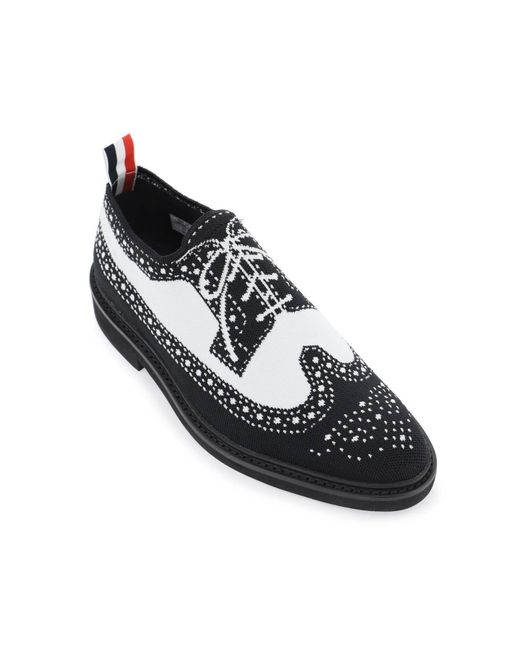Thom Browne Black Longwing Brogue Loafers In Trompe L'oeil Knit for men