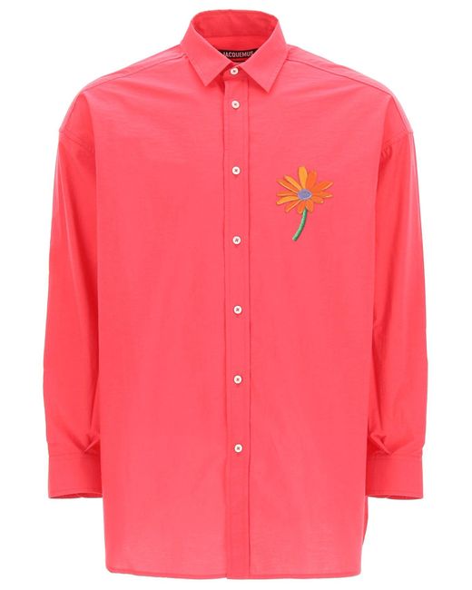Jacquemus Pink Shirt With Flower Patch for men