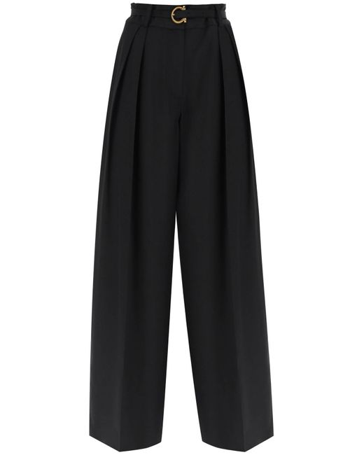 Ferragamo Black Silk Trousers With Gancini Belt