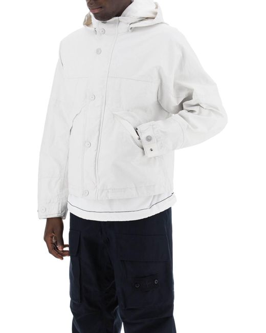 Stone Island White "marina Raw Plated Linen Jacket With for men