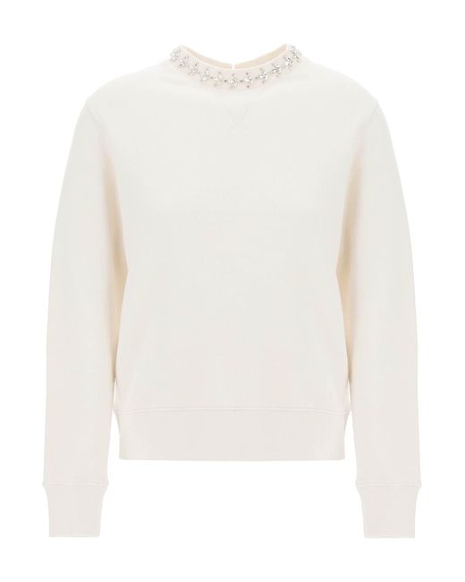 Golden Goose Deluxe Brand White Lavinia Crewneck Sweatshirt With Rhinestones