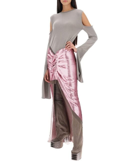 Rick Owens Pink Sequin Embroidered Skirt With Train