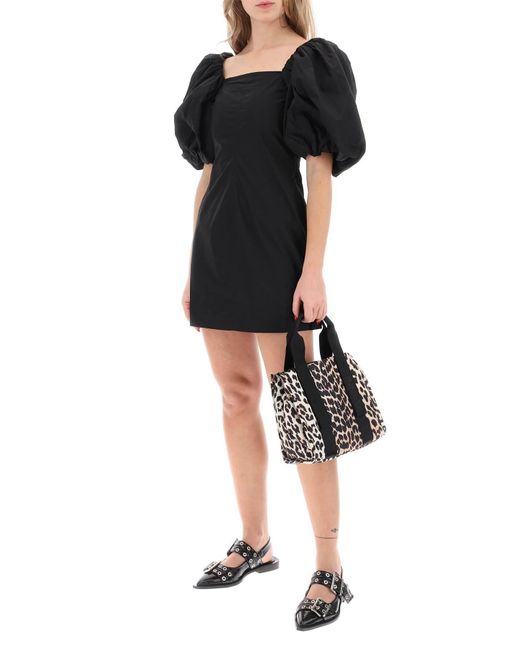 Ganni Black Mini Dress With Balloon Sleeves