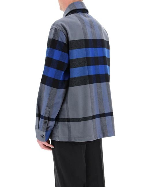Burberry Men's Exploded Check Flannel Overshirt - Blue - Casual Shirts