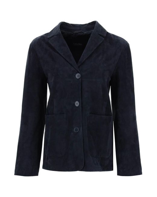 Max Mara Blue Perry Jacket In Suede Leather