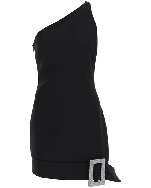 GIUSEPPE DI MORABITO Black One Shoulder Mini Dress With Rhin