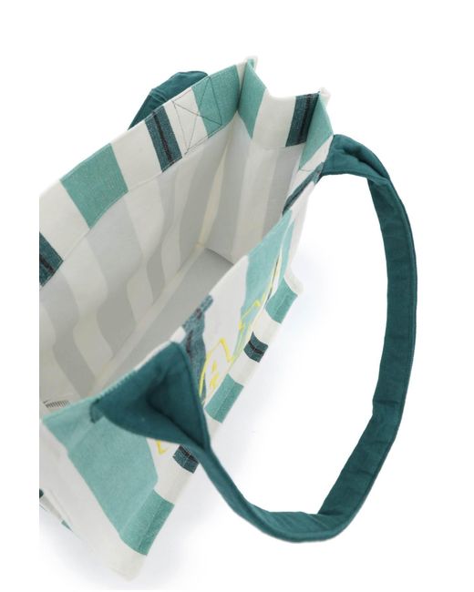 Ganni Blue Recycled Cotton Striped Tote Bag