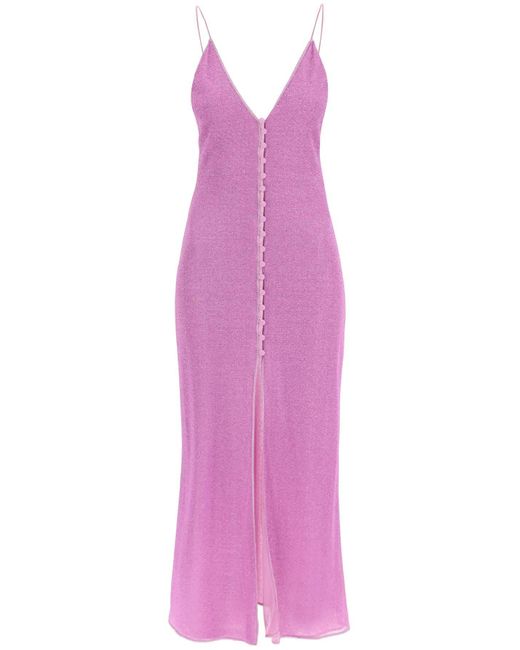 Oseree Purple Lurex Knit Midi Dress In