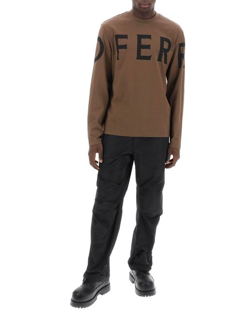 Ferragamo Brown Long Sleeve T-Shirt With Oversized Logo for men